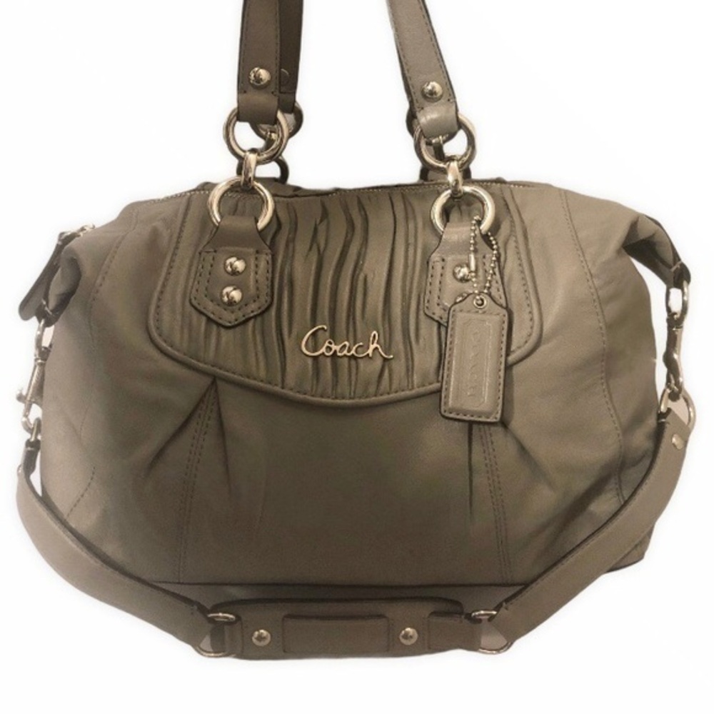 Coach Ashley gray leather pleated gathered bag